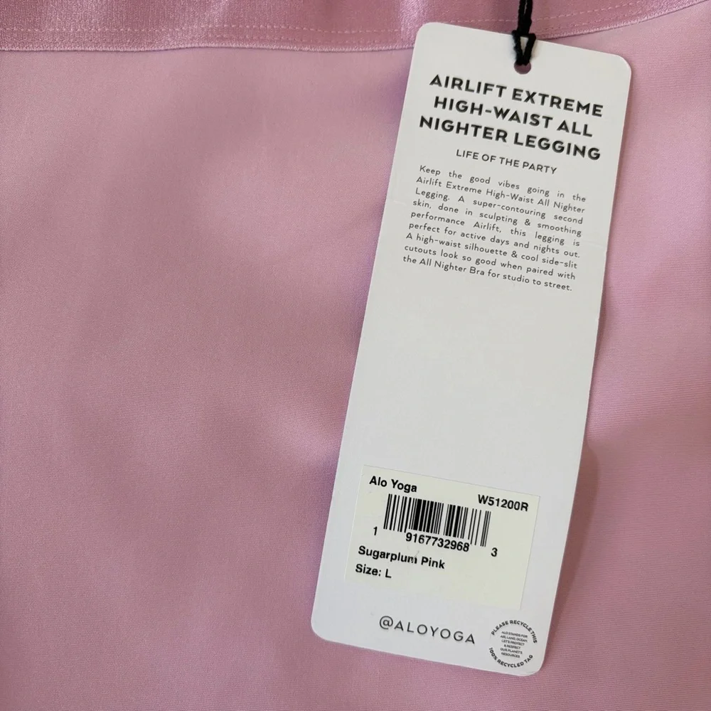 Alo Yoga Airlift Extreme High Waist All Nighter Legging Sugarplum Pink Sz Large